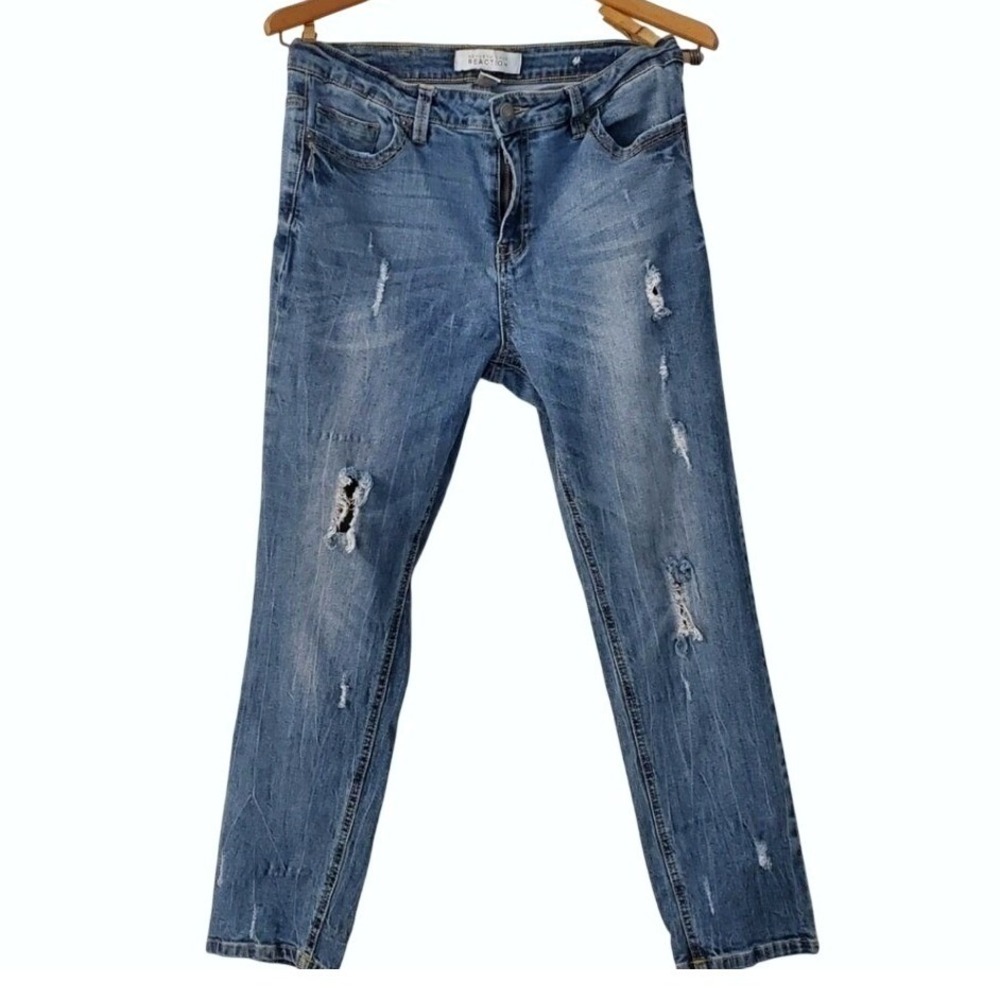 Kenneth Cole Reaction Jeans Blue Distressed Denim Skinny Leg Casual Size 4
